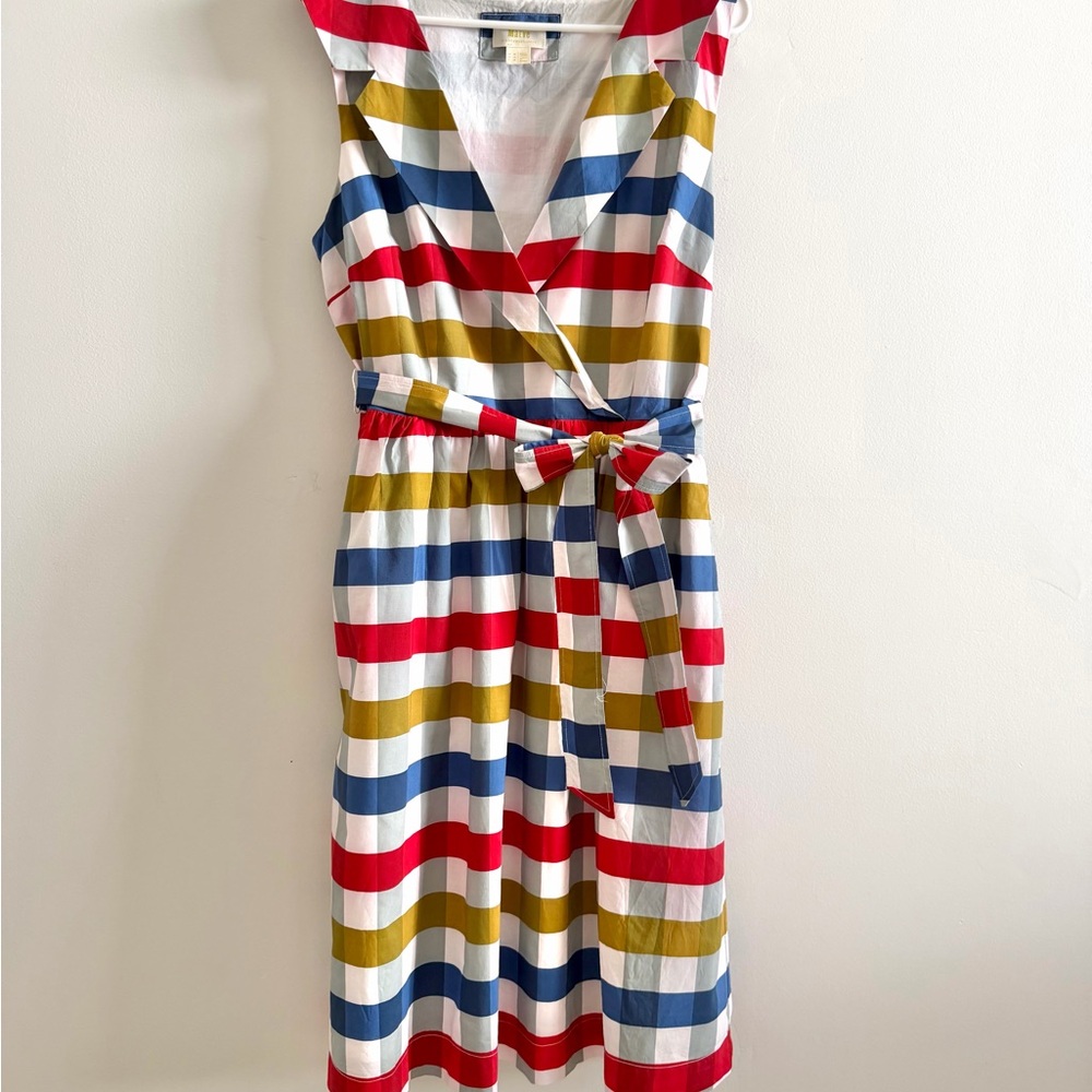 Anthropologie Sleeveless Striped Wrap Midi Dress - Red, Blue, Olive, White